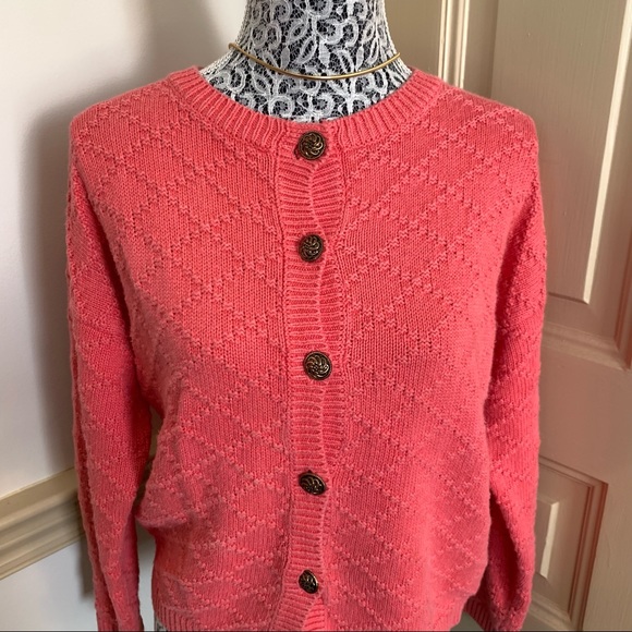 Vintage Express Tricot Salmon Cardigan SZ XL - Picture 4 of 14